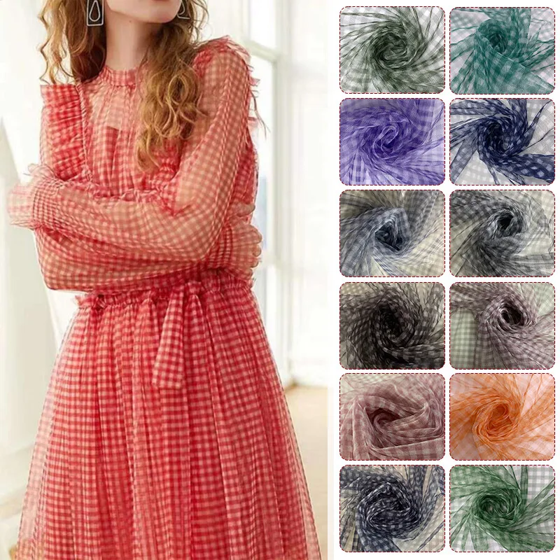 Sewing Batik - 90x150cm Check Mesh Fabric Transparent Dress