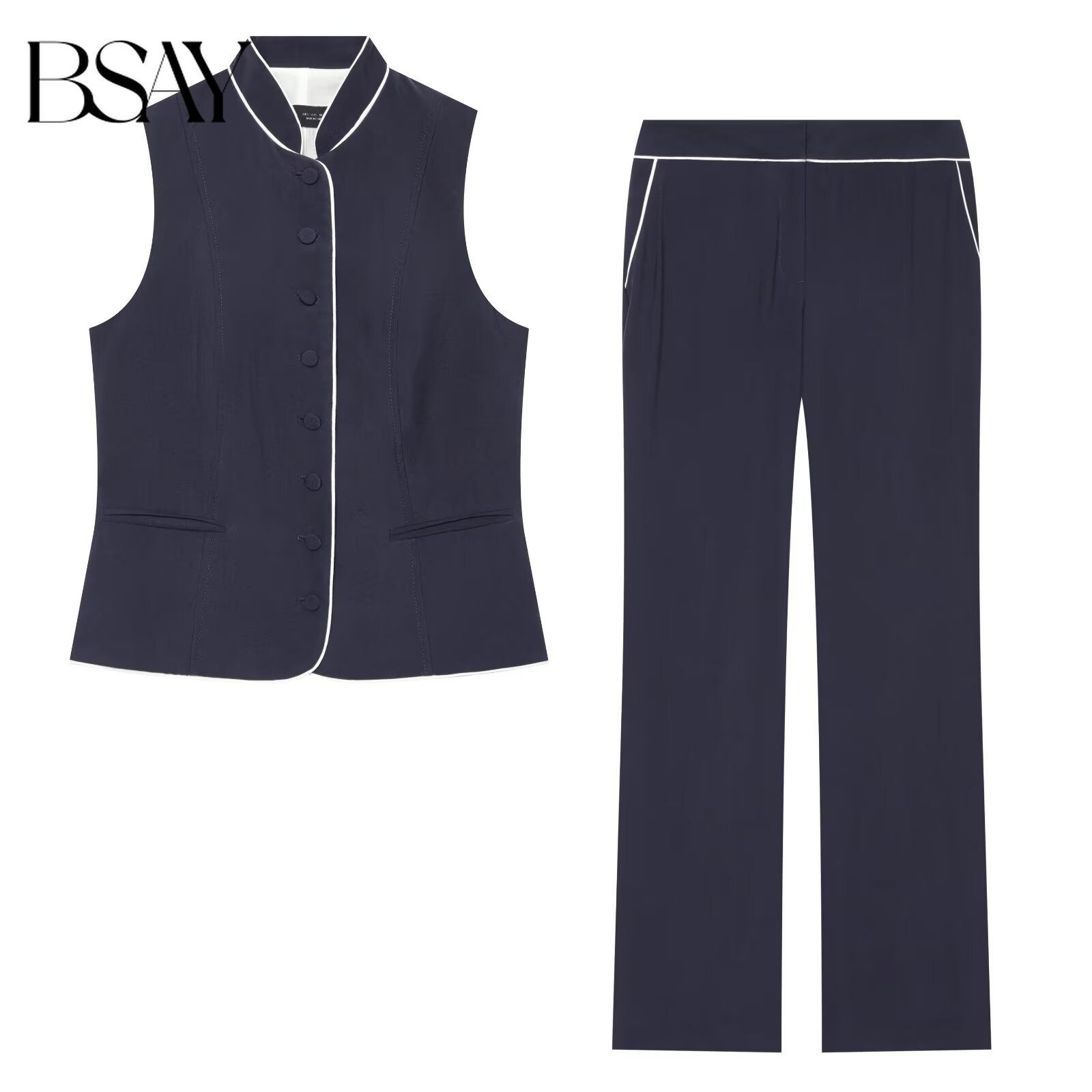 Sewing Vest - BSAY Women Contrast Stand Collar Sleeveless