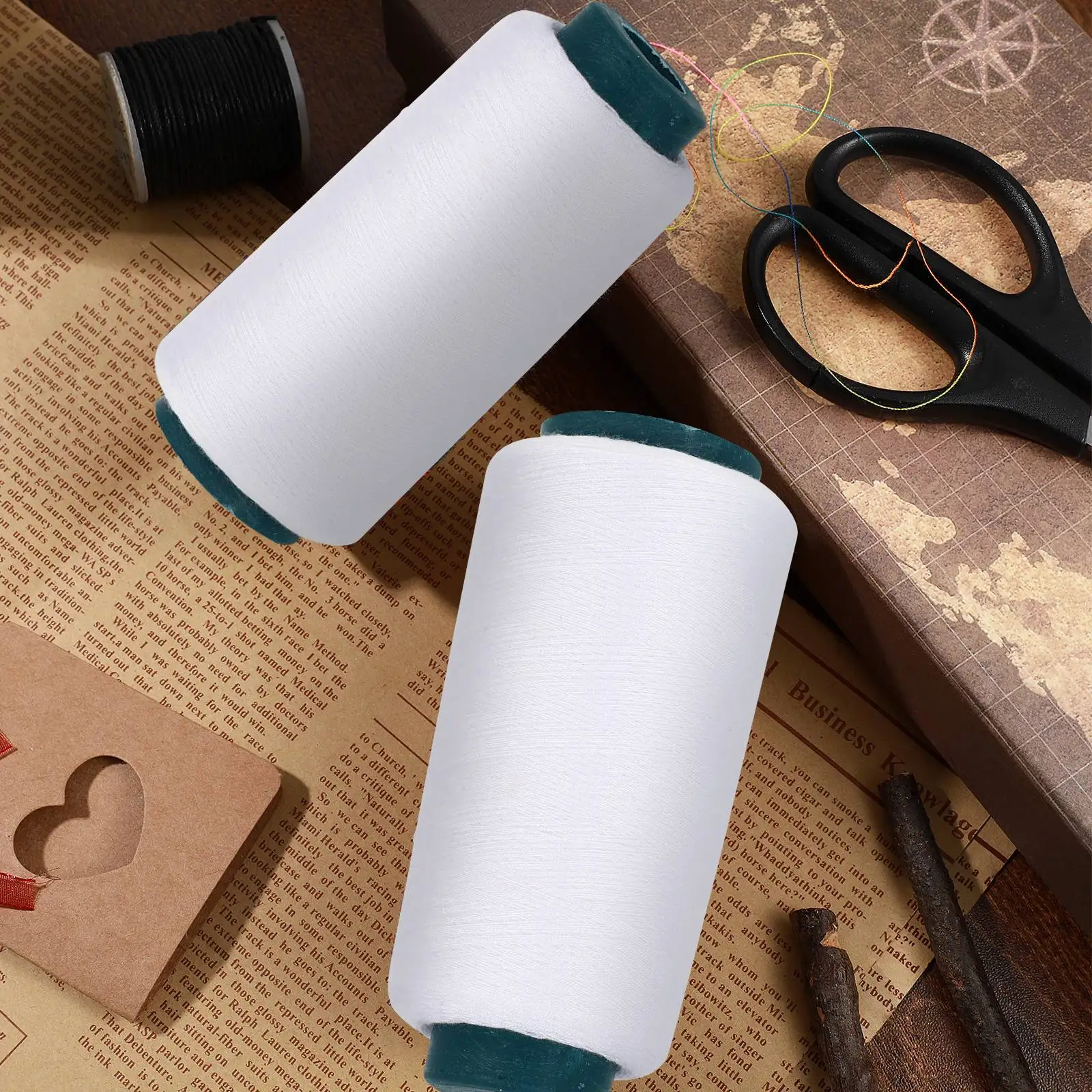 Sewing Thread In Textile - 3000 Yards,2pcs,Bleached White Cotton Thread Spool