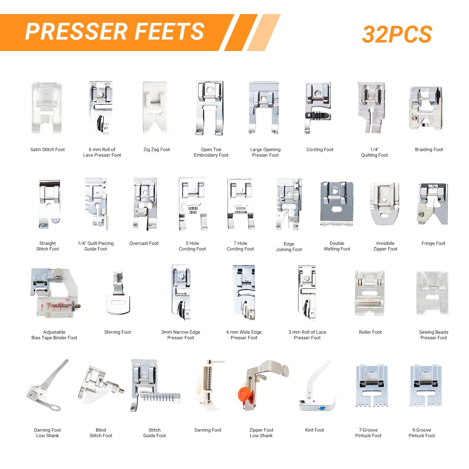 Zipper Foot Presser - 32 in 1 Multi-Function Sewing Presser