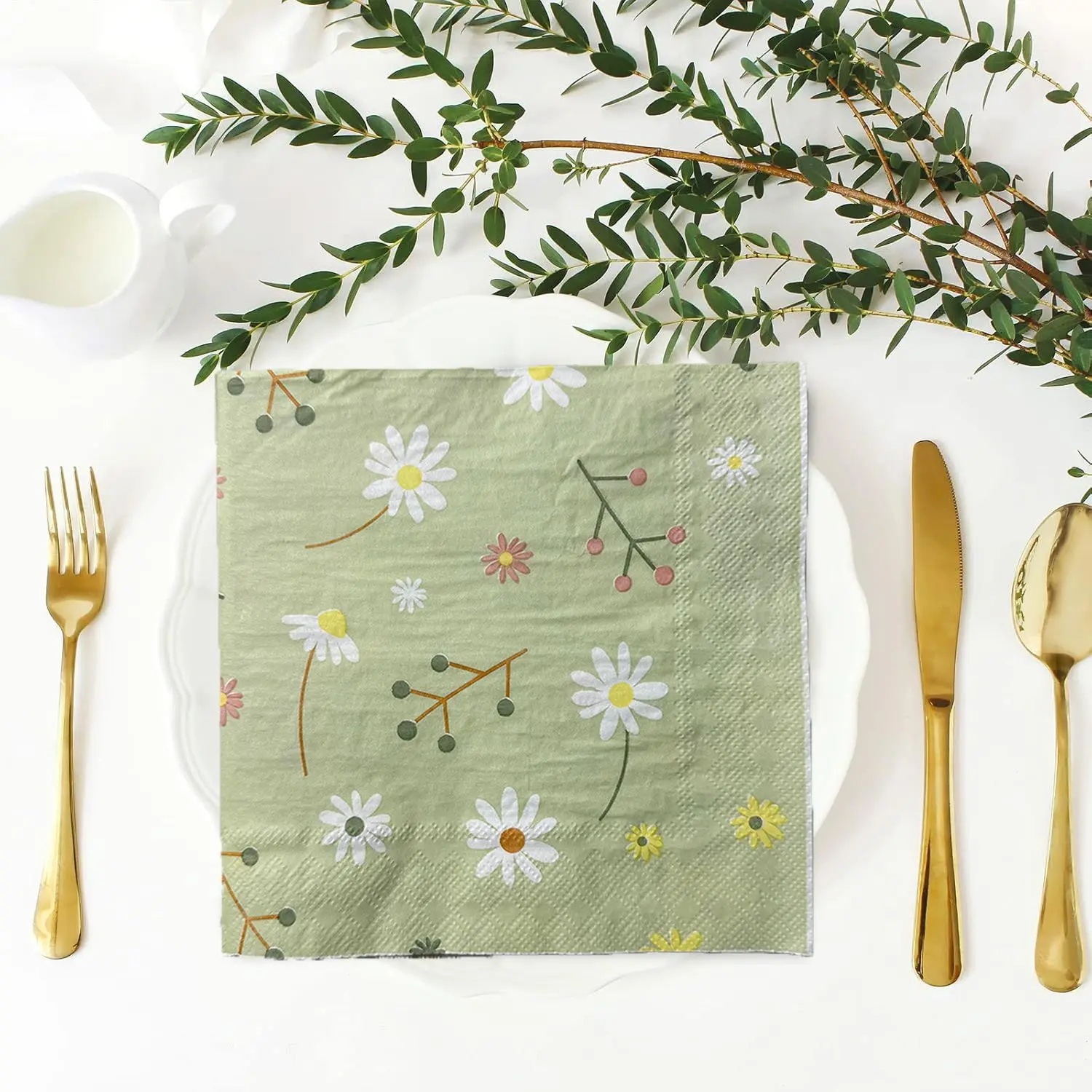 Pattern Tissue Paper - Chamomile Printed Napkin Green Tissues Birthday