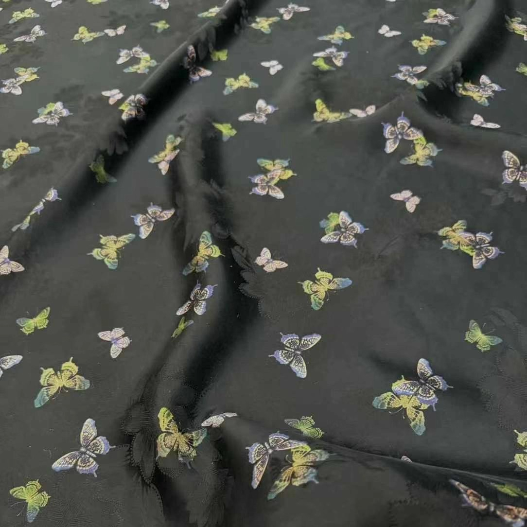 Sewing Vest - Buterfly Pattern Black Heavy Silk Fabric