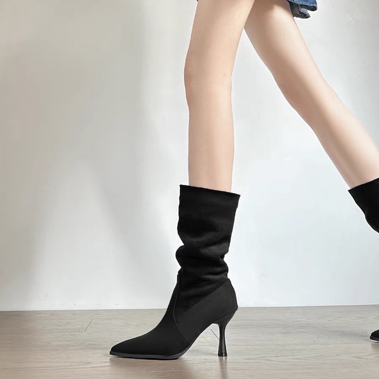 Sewing Nylon - Cow Suede Mid-calf Modern Boots Thin