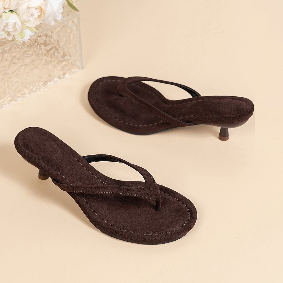 Sewing New - New Faux Suede Heeled Thong Sandals