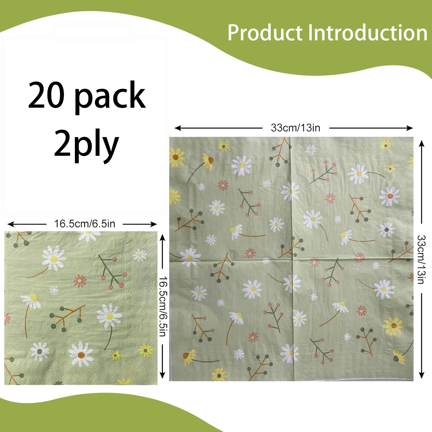 Chamomile Printed Napkin Green - Pattern Tissue Paper recension och pris