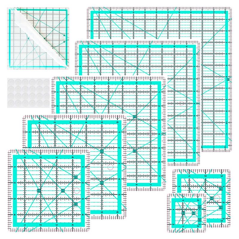 A25F-Blue 7-Piece Collar Ruler - Quilting Ruler Square recension och pris